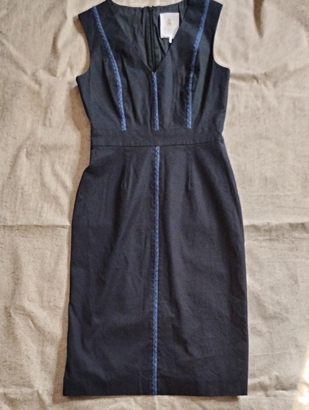 Abaeté Black Midi Sheath Dress with Blue Braid Trim